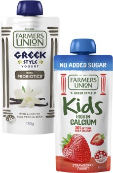 Farmers-Union-Greek-Style-or-No-Added-Sugar-Yogurt-Pouch-130g on sale