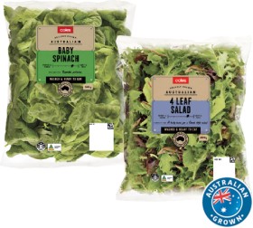 Coles+Australian+4+Leaf+Salad+Mix+200g+or+Baby+Spinach+120g+Pack