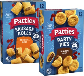 Patties+Party+Meat+Pie+12+Pack+560g+or+Sausage+Roll+12+Pack+450g