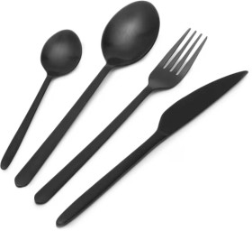 16+Piece+Matte+Black+Cutlery+Set