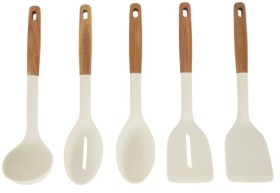 Set+of+5+Silicone+Utensils+with+Acacia+Handles