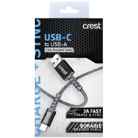 Crest+USB-C+to+USB-A+Braided+Cable+1.5m+%26ndash%3B+Assorted