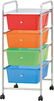 4+Drawer+Storage+Trolley+Multi+Colour+Black+or+White