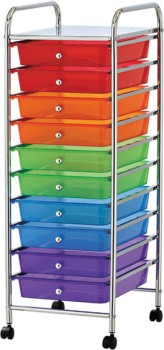 10+Drawer+Storage+Trolley+Multi+Colour+Black+or+White