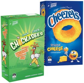 Cheezels+110%E2%80%91125g+or+Chickadees+125g+Box+Selected+Varieties