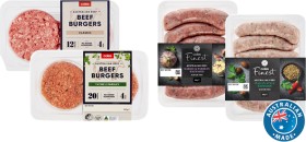 Coles+Classic+Burgers+400-500g+or+Finest+Sausages+450-500g