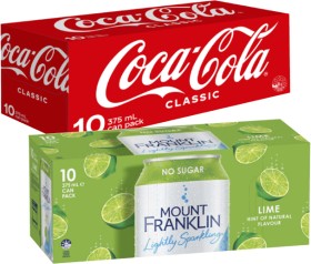 Coca-Cola+or+Mt+Franklin+Lightly+Sparkling+Water+Cans+10x375mL