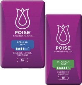 Poise+Pads+For+Bladder+Leaks+Regular+16+Pack+or+Extra+Plus+10+Pack