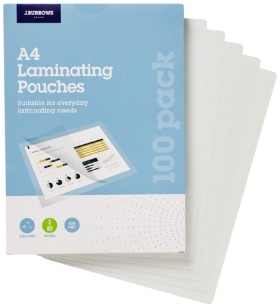 JBurrows-A4-Laminating-Pouches-Gloss-100-Pack on sale