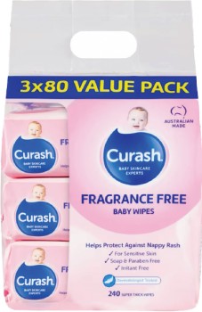 Curash+Baby+Fragrance+Free+3+x+80+Baby+Wipes