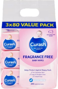 Curash+Baby+Fragrance+Free+3+x+80+Baby+Wipes