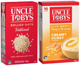 Uncle+Tobys+Rolled+Oats+1kg+or+Oats+Quick+Sachets+8%E2%80%9110+Pack+Selected+Varieties