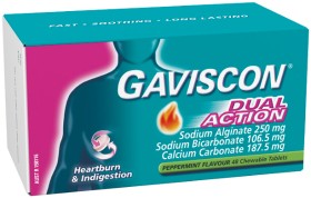 Gaviscon+Dual+Action+Heartburn+%26amp%3B+Indigestion+Relief+Peppermint+Chewable+Tablets+48+Pack%2A