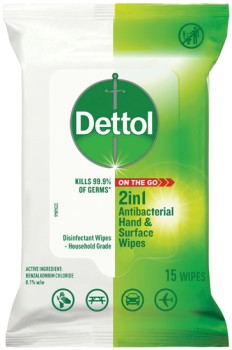 Dettol+2in1+Antibacterial+Hands+%26amp%3B+Surface+Wipes+15+Pack%2A