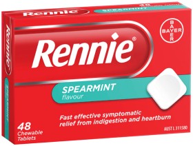 Rennie+Spearmint+Flavour+Indigestion+%26amp%3B+Heartburn+Tablets+48+Pack%2A