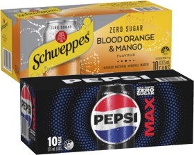 Pepsi-Solo-or-Schweppes-Soft-Drink-or-Schweppes-Infused-Sparkling-Water-10x375mL on sale