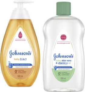 Johnson%26%23039%3Bs+Baby+Oil+with+Aloe+Vera+or+Baby+3-in-1+Wash+500mL