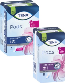 Tena+Pads+Mini+Plus+Long+Length+16+Pack+or+Insta+Dry+Extra+Long+6+Pack