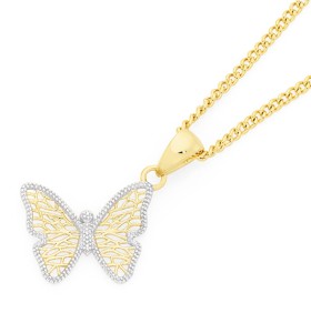 9ct+Gold+Two+Tone+Butterfly+Pendant