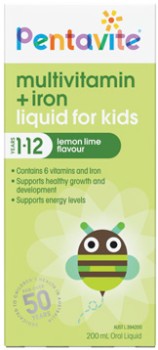 Pentavite+Multivitamin+%2B+Iron+Liquid+for+Kids+1-12+Years+Lemon+Lime+Flavour+200mL