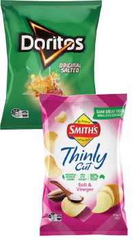 Smith%26rsquo%3Bs+Thinly+Cut+chips+175g+or+Doritos+Corn+Chips+150-170g+Selected+Varieties