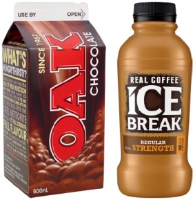 Oak+Flavoured+Milk+600mL+or+Ice+Break+Real+Coffee+500mL+Selected+Varieties