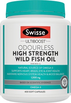 Swisse+Ultiboost+Odourless+High+Strength+Wild+Fish+Oil+400+Capsules%2A