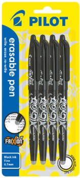 Pilot+Frixion+Ball+Erasable+Gel+Pen+4+Pack+-+Black
