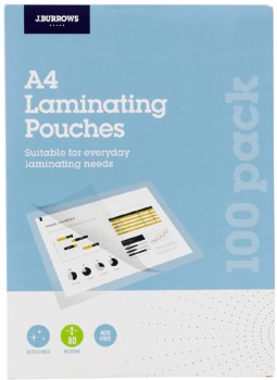 JBurrows-A4-Laminating-Pouches-Gloss-100-Pack on sale