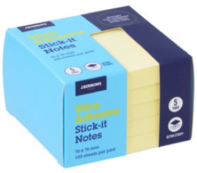 NEW-JBurrows-Ultra-Adhesive-Stick-it-Notes-5-Pack-Yellow on sale