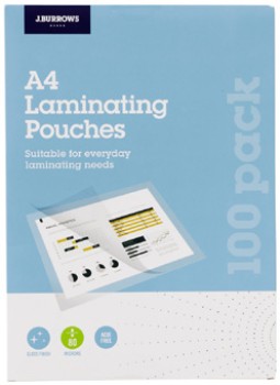 JBurrows-A4-Laminating-Pouches-Gloss-100-Pack on sale