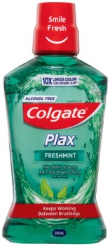 Colgate+Plax+Mouthwash+500mL%2C+Sensitive+Toothpaste+110g%2C+Total+Mint+Waxed+Dental+Floss+100m%2C+Slim+Soft+Advanced+Charcoal+Bristles+or+360%26deg%3B+Toothbrush+1+Pack+Selected+Varieties%2A%2A