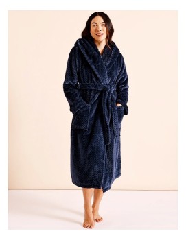 Soho+Fleece+Long+Robe+-+Navy