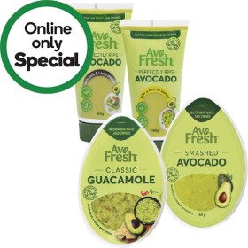 Avofresh+Classic+Guacamole+Tub+160g%2C+Smashed+Avocado+Tub+160g%2C+Hint+of+Lemon+Tube+160g+or+Lime+%26amp%3B+Black+Pepper+Tube+160g