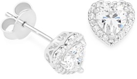 Sterling+Silver+Cubic+Zirconia+Heart+%26amp%3B+Cubic+Zirconia+Halo+Studs