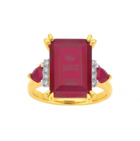 9ct+Gold+Created+Ruby+%26amp%3B+Diamond+Emerald+Cut+Dress+Ring