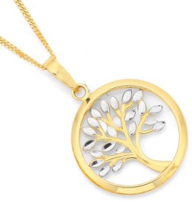 9ct+Gold+Two+Tone+Diamond+Cut+Tree+of+Life+Circle+Pendant