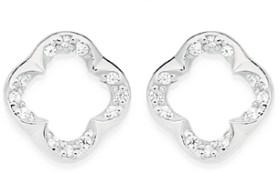 Sterling+Silver+Open+Clover+Cubic+Zirconia+Studs