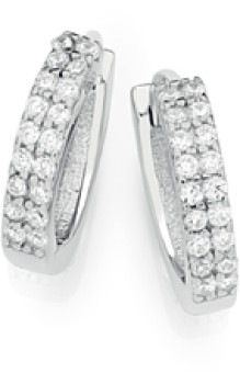 Sterling+Silver+10mm+Double+Row+Cubic+Zirconia+Huggies