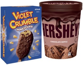 Hershey%26%23039%3Bs%2C+Reese%26%23039%3Bs+or+Violet+Crumble+Ice+Cream+1+Litre+or+Sticks+4+Pack+Selected+Varieties