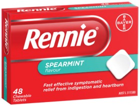 Rennie+Spearmint+Flavour+Indigestion+%26amp%3B+Heartburn+Tablets+48+Pack%2A%2A%2A