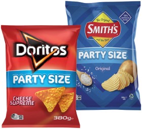 Smith%26rsquo%3Bs+Crinkle+Cut+Chips%2C+Doritos+Corn+Chips+380g+or+Red+Rock+Deli+Chips+290g+Party+Size+Selected+Varieties