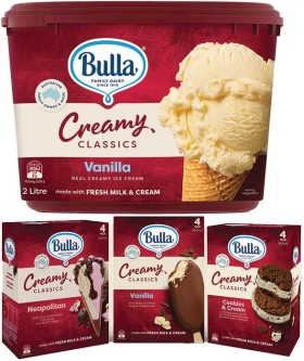 Bulla+Creamy+Classics+Ice+Cream+2+Litre+and+4+Pack+Selected+Varieties