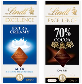 Lindt+Excellence+80%E2%80%91100g+or+Lindor+Chocolate+Block+100g+Selected+Varieties