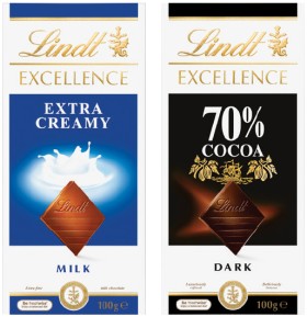 Lindt+Excellence+Chocolate+Block+80%E2%80%91100g+or+Lindor+100g+Selected+Varieties