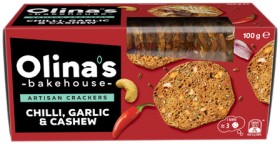 NEW+Olina%26%23039%3Bs+Chilli%2C+Garlic+%26amp%3B+Cashew+Artisan+Crackers+100g