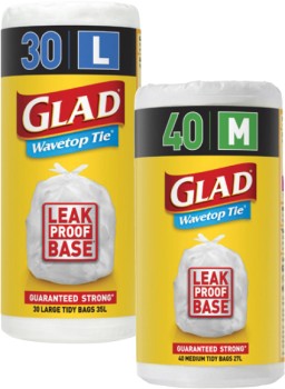 Glad+Wavetop+Tie+Kitchen+Tidy+Bags+Medium+40+Pack+or+Large+30+Pack