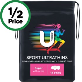 U+by+Kotex+Sport+Ultrathins+Super+Pads+with+Wings+Pk+10