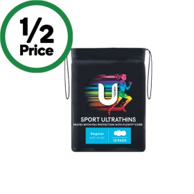 U+by+Kotex+Sport+Ultrathins+Pads+Regular+with+Wings+Pk+12