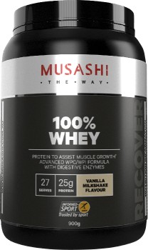 Musashi+100%25+Whey+Protein+Powder+Vanilla+Milkshake+900g